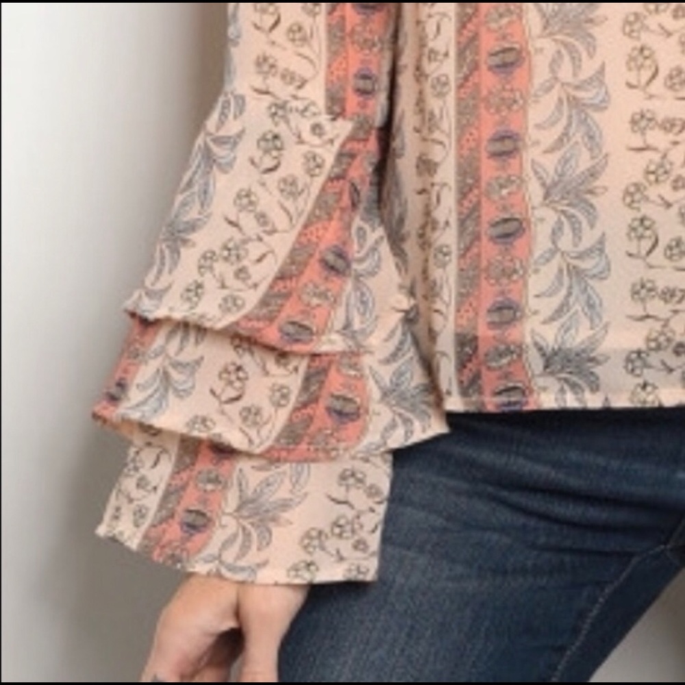 Peach Boho Ruffle Sleeve Top - Picture 2 of 4